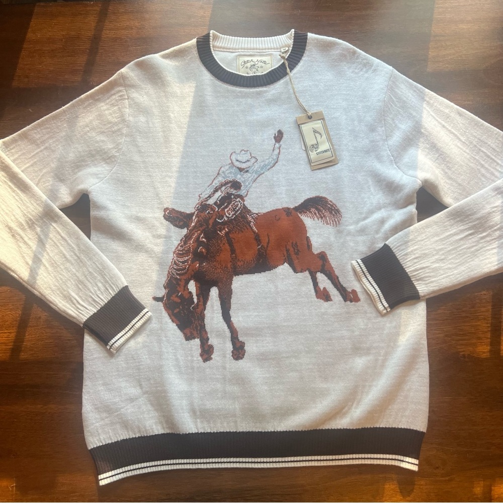 Stitch Note Merino Wool Sweat Cowboy Riding Horse Jacquard